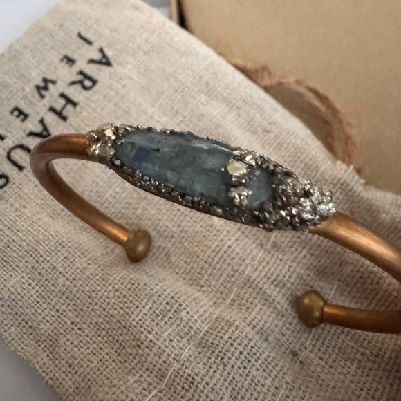 Arhaus Handmade Solid Brass and Kyanite Stone Maylin Cuff Bracelet